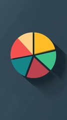 Fototapeta premium Flat Icon A colorful pie chart on a dark background representing data visualization.