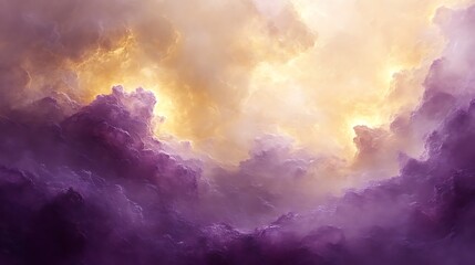 Naklejka premium Golden Light Illuminates Purple and Violet Cloudscape