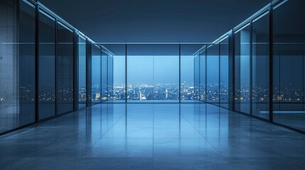 Fototapeta premium Modern empty office with city view at night.