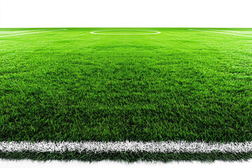 Perspective view grass field isolated on white background, Selective focus green grass field for outdoor activity.