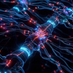 Futuristic neural network with glowing connections and nodes.