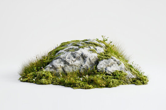 Selective focus moss on the rock isolated on white background, Tiny plant on the rock. - Powered by Adobe