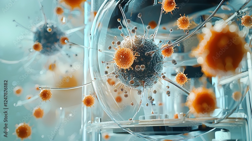 Poster microscopic view of bacteria or cells in a veterinary lab or medical research facility showcasing a 