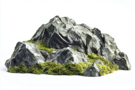 Selective focus moss on the rock isolated on white background, Tiny plant on the rock. - Powered by Adobe