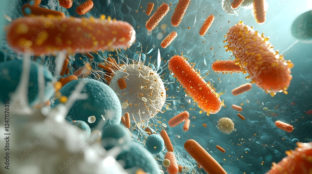 Poster Microscopic view showcasing the intricate details and patterns of bacteria or cells observed in a veterinary laboratory setting