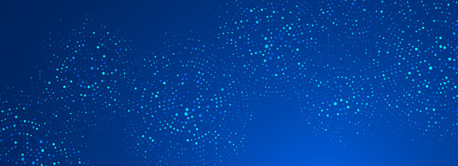 Blue digital technology pattern background. Glowing dotted circle wallpaper. Abstract dot round grid backdrop for business, science, healthcare, medicine, finance. Vector navy shining texture surface