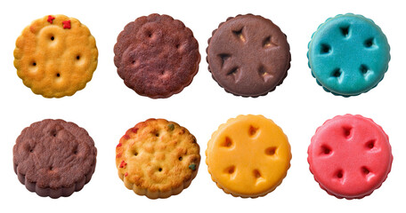 Fototapeta premium Colorful Variety of Fun Cookies on a White Background, isolated on transparent background