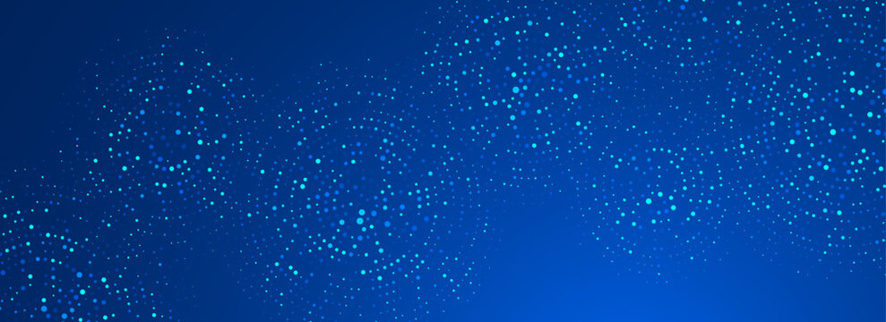 Blue digital technology pattern background. Glowing dotted circle wallpaper. Abstract dot round grid backdrop for business, science, healthcare, medicine, finance. Vector navy shining texture surface