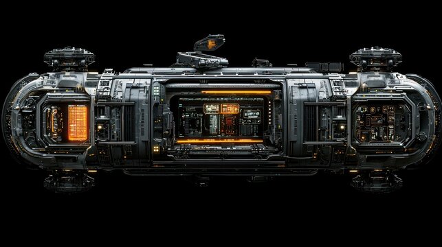 Futuristic spaceship interior, dark background,  sci-fi concept art