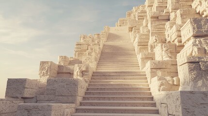Monumental Stairway Leading to Ancient Carvings of Great Beauty