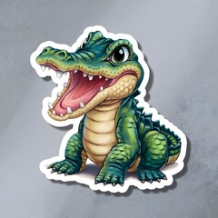 Fun alligator sticker design featuring a colorful cartoon alligator with a big smile and expressive eyes. Generative AI