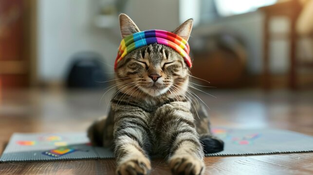 Cat performing yoga stretches