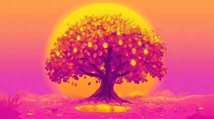 Lemon tree sunset, vibrant colors, peaceful scene, idyllic background, perfect for summer