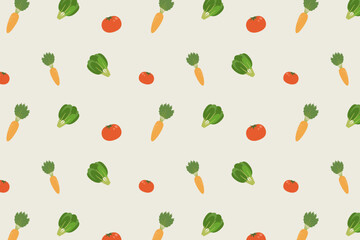 かわいい野菜のパターンデザイン(ベージュ)