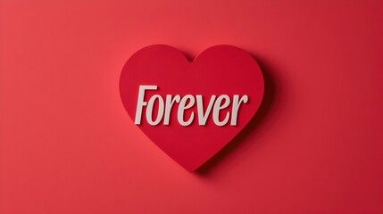 Romantic Heart Shape with Forever Text on Bold Red Background