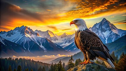 Fototapeta premium Majestic Bald Eagle Mountain Range Wildlife Photography, American Eagle Bird of Prey, Nature Scene, Wilderness Backdrop