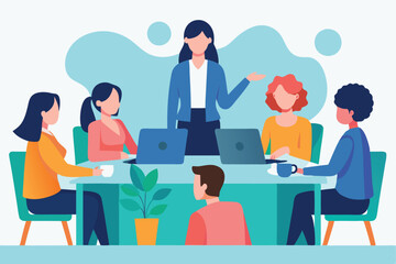Business team working together in an office vector illustation