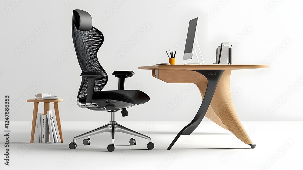 Poster sophisticated and ergonomic mesh office chair with a sleek minimalist black and white design perfect