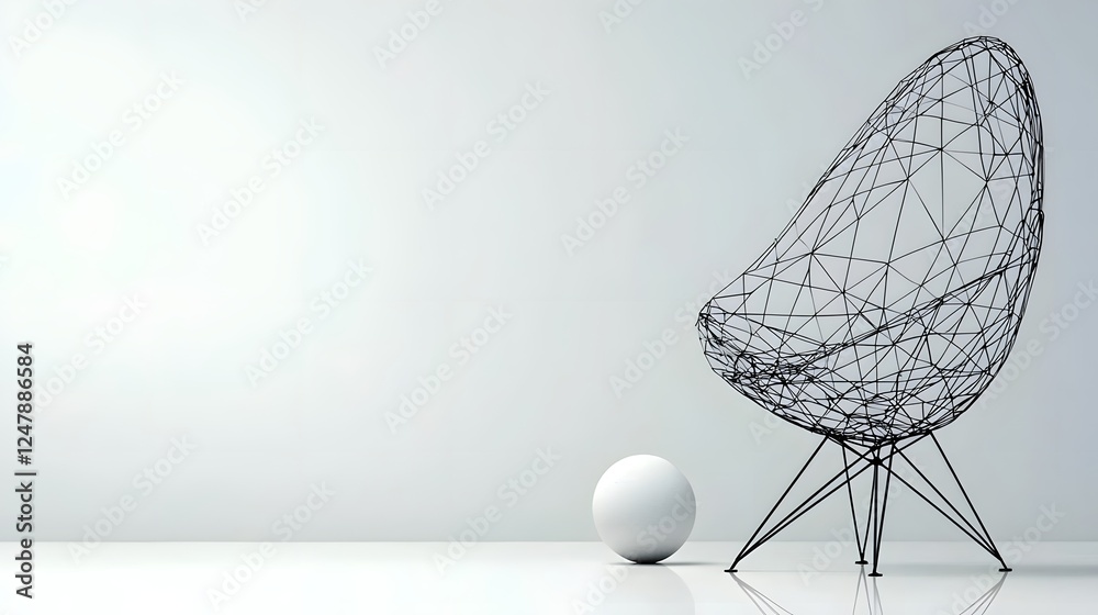 Leinwandbilder stylish and modern minimalist wireframe chair with a sleek geometric design showcased against a clea