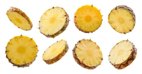 Fresh Pineapple Slices on White Background for Culinary Use, isolated on transparent background