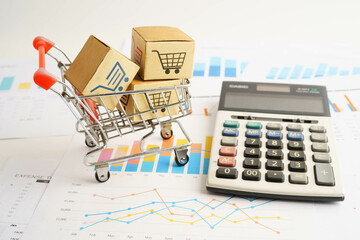 Online shopping, Shopping cart box on business graph, import export, finance commerce.