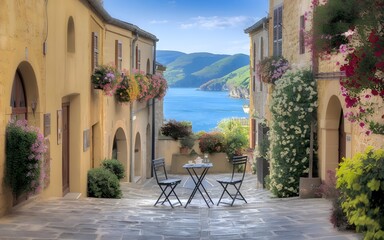 Obraz premium 3d image. Old Town, Street, 3d wallpaper and mural. Wallpaper on the wall.