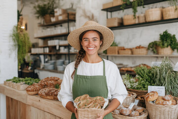 She is smiling and she is happy