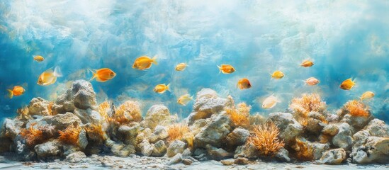 Obraz premium Serene Underwater Scene with Golden Fish Swimming Among Coral Reefs