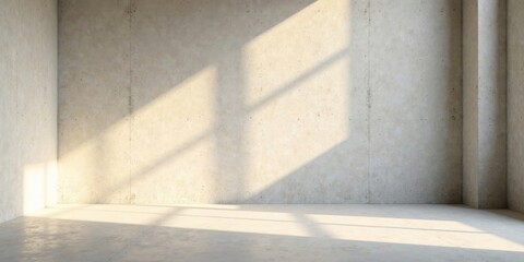 Sunlit Empty Room with Concrete Walls and Floor Showing Light and Shadow Patterns