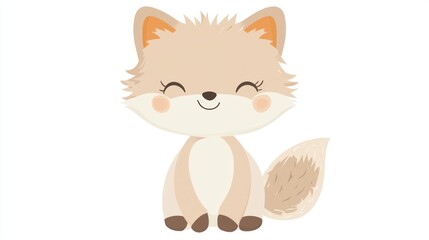 Fototapeta premium Cute Cartoon Fox with Cheerful Expression and Fluffy Tail Design
