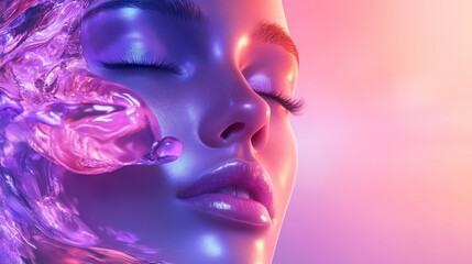 Ethereal Female Portrait with Colorful Water Effects and Glow