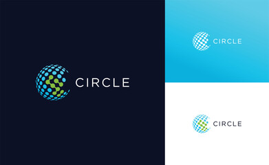 Global financial solutions, tech analysis, logo design template.