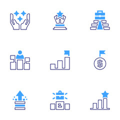 Success icon set. Bold line style. Duotone colors. Editable stroke. achievement, growth, success, career, goal, objective, award