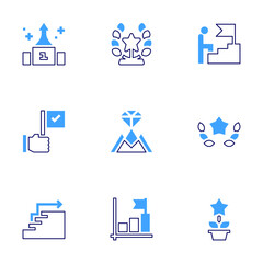 Success icon set. Bold line style. Duotone colors. Editable stroke. star, career, growth, award, winner, trophy, goal