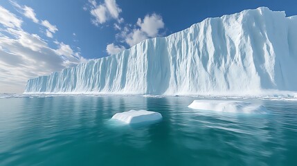 Majestic Ice Cliff Rising From Teal Ocean Waters