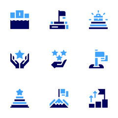 Success icon set. Bold style. Duotone colors. success, star, achievement, podium, flag, careerpromotion, goal, learning