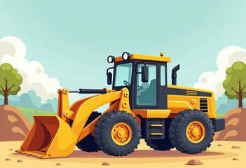 Naklejka premium Cartoon Grader on a Construction Site with Rocks