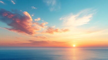 Naklejka premium Peaceful Ocean Sunset with Pink Cloudscape