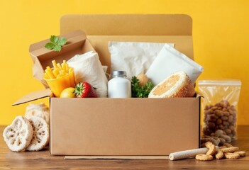 front view of donation box with food for charity
