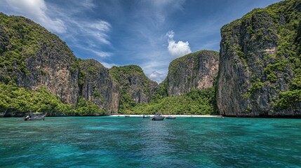 Spectacular Maya Bay Beach in Phi Phi Islands, Thailand paradise scenery
