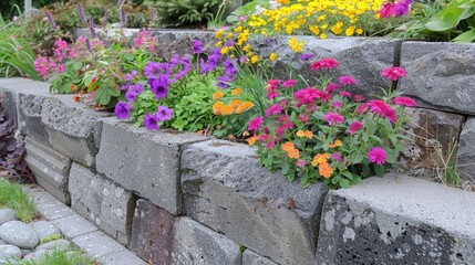 Naklejka premium Garden Features: Concrete is a popular choice for garden planters, fountains, and benches, providing strength and versatility in design for outdoor spaces. 