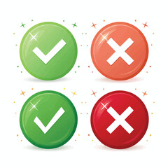 Glossy 3D-Style Checkmark and Cross Icons – High-Quality Vector Graphics