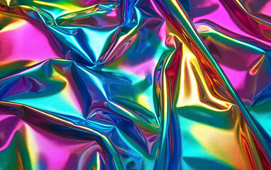 Fototapeta premium A high-quality holographic rainbow wallpaper with a metallic prism effect. The image features shifting light reflections that create a dazzling spectrum of colors, mimicking an oil-slick sheen.