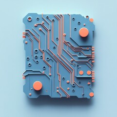 Abstract Circuit Board Design in Blue and Orange Color Scheme