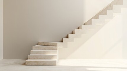 A simple staircase with ceramic tile steps, isolated on a light cream background