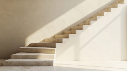 A simple staircase with ceramic tile steps, isolated on a light cream background