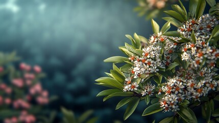 Close-up of vibrant flowers with lush green leaves against a blurred natural background