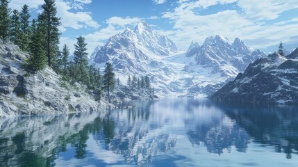 Glittering Glacier Reflections Over Serene Blue Lake Landscape