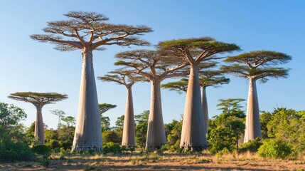 Majestic Baobab Trees in a Vibrant Landscape at Sunset