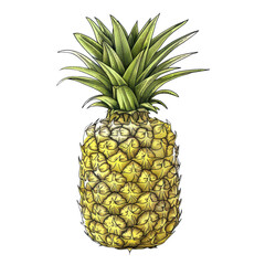 Fototapeta premium Fresh pineapple with green leaves, vibrant yellow skin, and textured surface, perfect for tropical themes and culinary uses